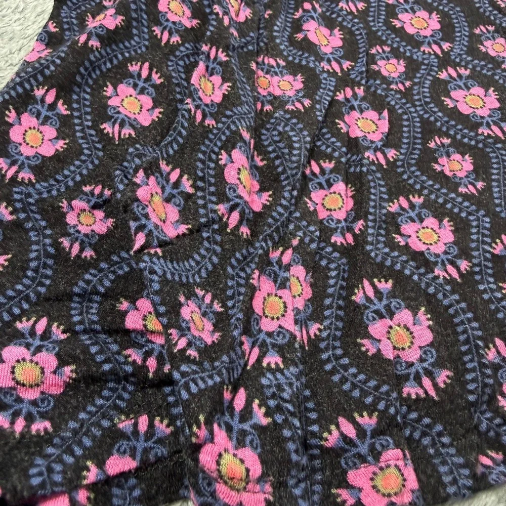 Natural Life Floral Maxi Skirt Black Pink Boho Fold Over Waist Stretch Medium